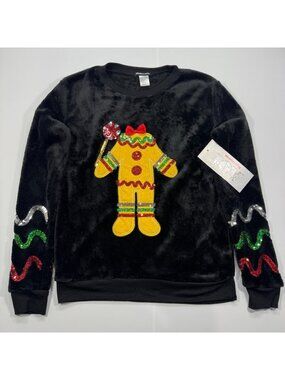 Weekending Joy Sweatshirt Women S Black Polyester Fleece Lined Gingerbread Man